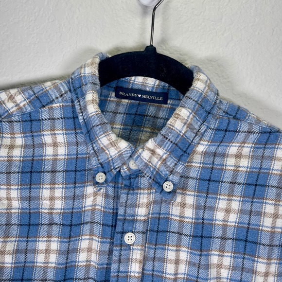 Brandy Melville Flannel Shirt Plaid Button Down Long Sleeve Blue White XL - Picture 1 of 6